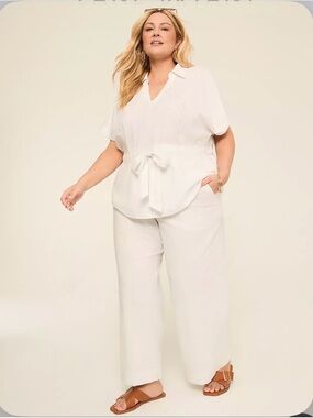 Lane Bryant White Wide-Leg Pants w/ Elastic / Drawstring Waist and Pockets! NWT